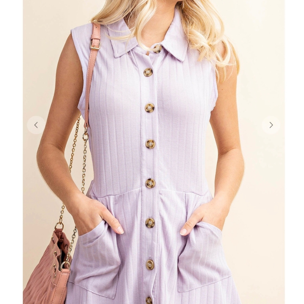 KORI AMERICA Chic Lavender Ribbed Swing Short Dress - Picture 2 of 7